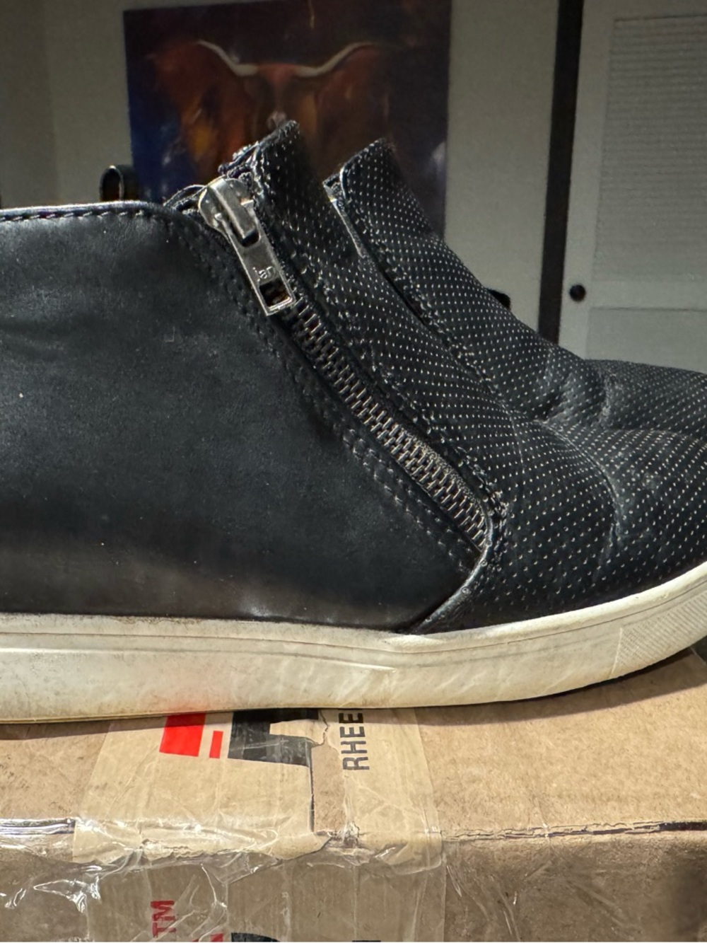 USED Time and Tru Women’s Black Perforated Slip-On Wedge Sneaker with Side Zip - Picture 2 of 7